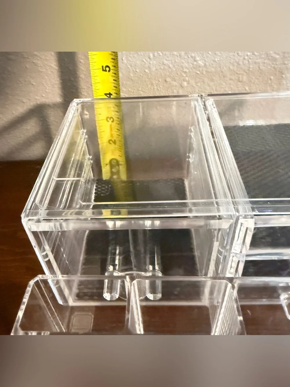 Makeup or Jewelry Organizer Clear Acrylic 4 Lined Drawers 9.5” x 5” x 7”